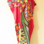 KD93 Red Abstract Women Kaftan Caftan Batwing Tunic Dolman Maxi Dress - M to 1X