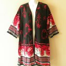 CF6 Black Red Floral Fringes Open Front Cardigan Kimono Duster Jacket - S & M CF6 Black Red Floral Fringes Open Front Cardigan Kimono Duster Jacket - S & M