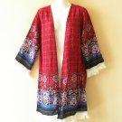 CF5 Red Hippy Batik Fringes Open Front Cardigan Kimono Duster Jacket - S, M & L