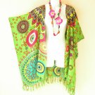 CB140 Abstract Green Cardigan Duster Kaftan Batwing Jacket Cover up - 3X 4X & 5X