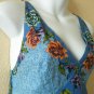 Blue Ethnic Cotton Batik Floral Printed Embroidered Women Top / Blouse - XS