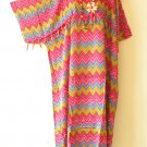 KD146 Zig Zag Caftan Kimono Sleeve Tunic Fringe Hippy Maxi Dress - 1X, 2X & 3X