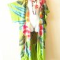 CD546 Blue Gecko Hand Painted Batik Cardigan Duster Plus Kaftan Batwing Hippy Jacket - up to 5X