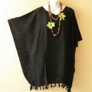 KB738 Black Plain Batik Women Plus Kaftan Poncho Tunic Women Blouse Top up to 5X