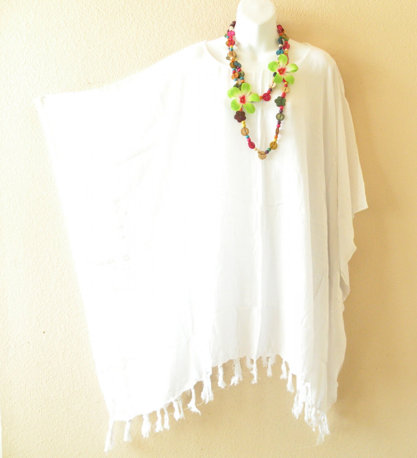 KB15 White Plain Batik Women Plus Kaftan Poncho Tunic Women Blouse Top up to 5X