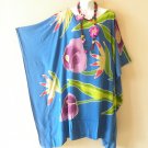 LT44 Blue Floral Batik Midi Batwing 38" Kaftan Dolman Women Abaya Dress Up to 7X