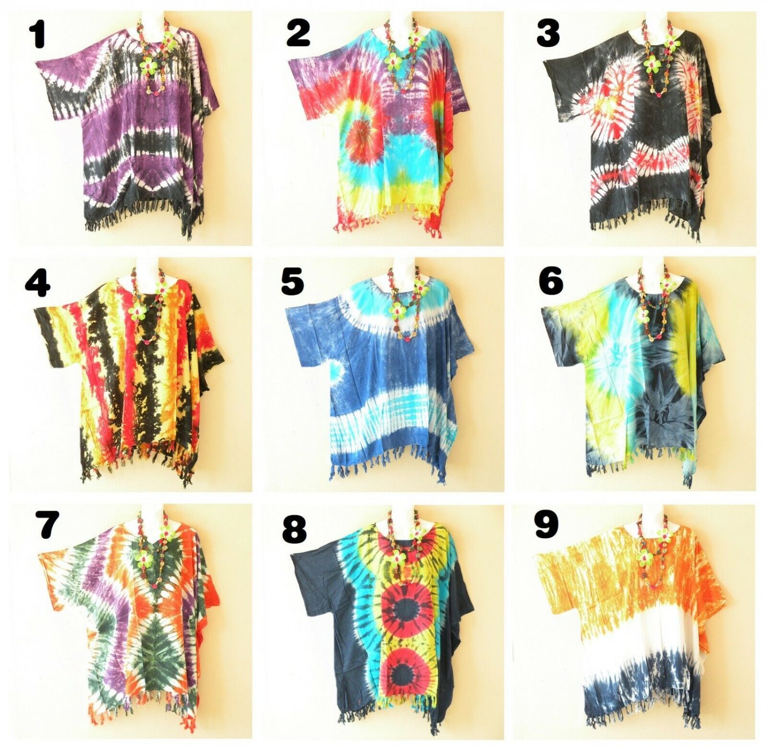 Tie Dye Batik Women Plus Kimono Sleeve Poncho Hippy Women Blouse Top up to 5X