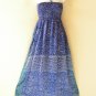 TL88 Blue Free Size Women Silk Halter Tube Smock Maxi Broomstick Dress M to 2X