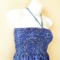 TL88 Blue Free Size Women Silk Halter Tube Smock Maxi Broomstick Dress M to 2X