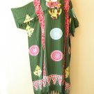 KD357 Green Batik Plus Kaftan Kimono Abaya Fringes Hippie Maxi Dress up to 5X