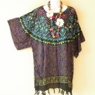 KB646 Purple Poncho Batik Kaftan Poncho Kimono Tunic Blouse Top XL, 1X, 2X, 3X