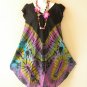 BD37 Black Tie Dye Batik Ruffle Sleeves Cotton Umbrella Beachwear Sun Dress