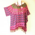 KB104 Maroon Batik Tunic Boho Plus Kimono Poncho Hippy Women Blouse Top up to 5X