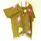 KB439 Green Olive Floral Batik VNeck Plus Kimono Poncho Women Blouse Top upto 5X