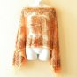 Orange Chiffon Sheer Poncho Tunic Scarf Top Cover up with Lace Fringe Free Size