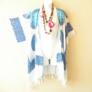 CB660a Blue Batik Cardigan Duster Kimono Batwing Jacket Cover up - 3X 4X & 5X