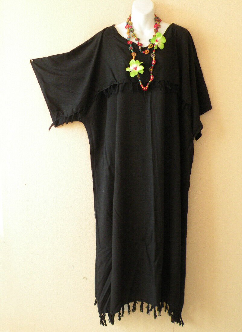 KD11 Black Solid Women Batwing Tunic Kimono Dolman Women Abaya Dress Up to 5X