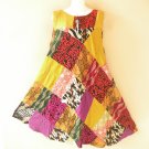 PD17 Patchwork Abstract Bohemian Peasant Boho Women Umbrella Sun Dress - M & L