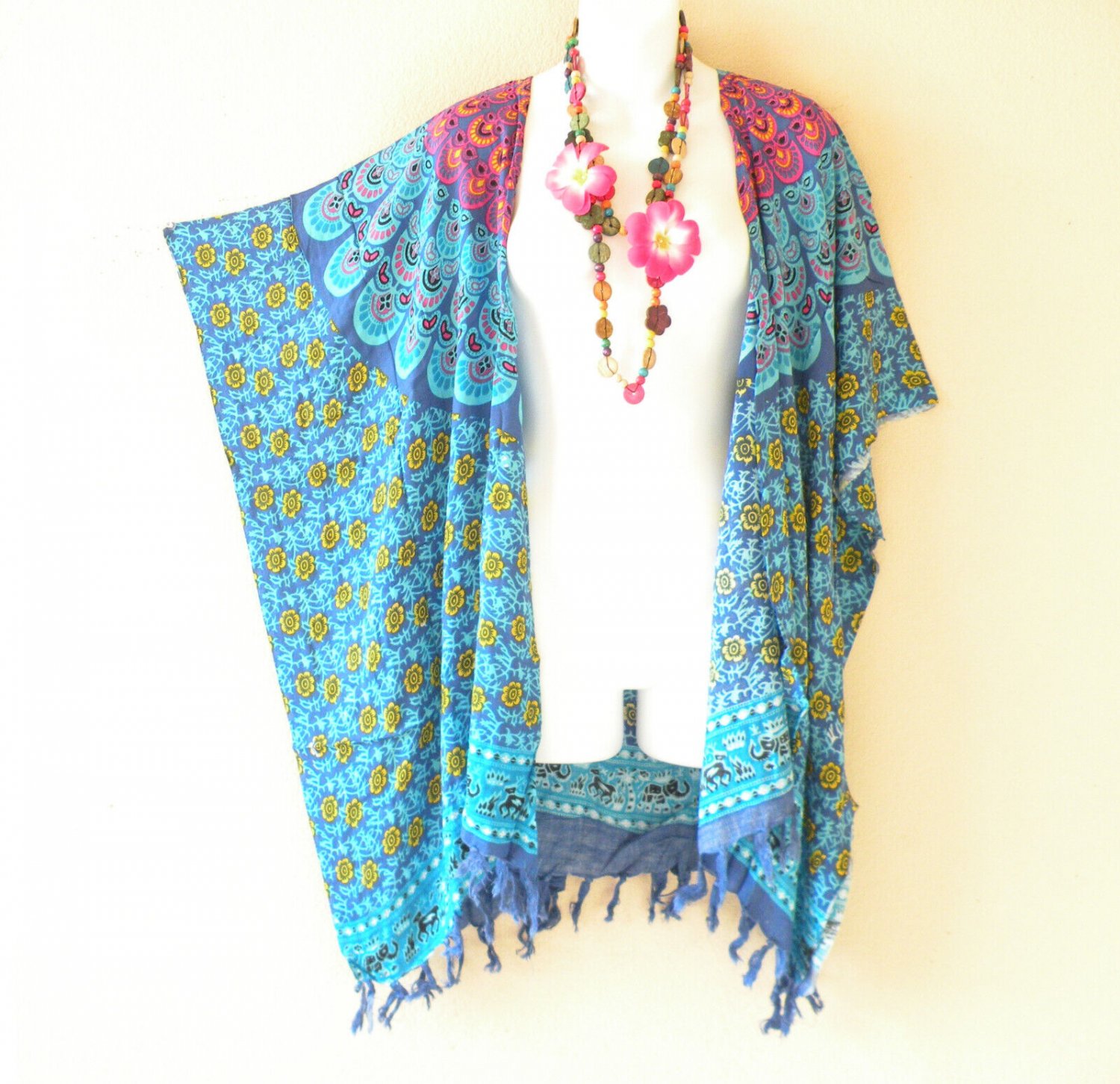 CB678 Batik Paisley Duster Kaftan Cardigan Hippy Jacket Cover up Top - up to 5X