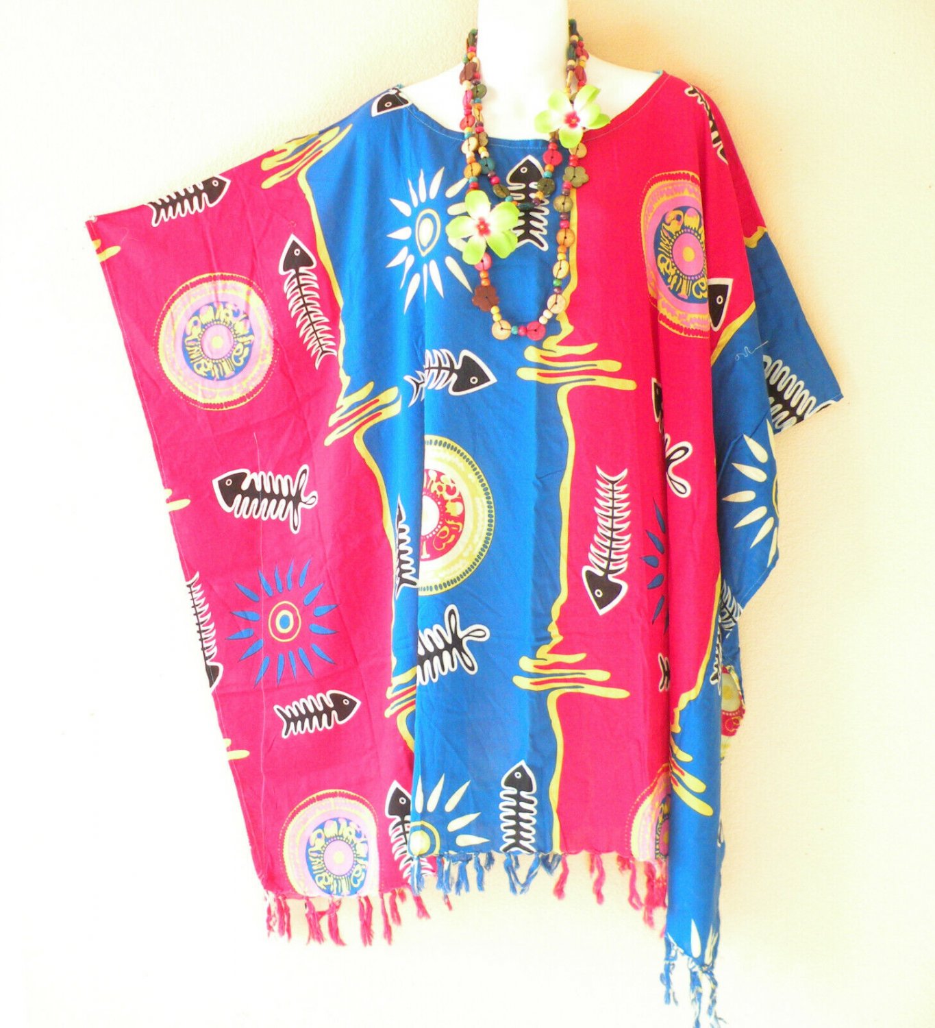 LT22 Fish Bone Batik Hippy Batwing 37" Kaftan Dolman Women Abaya Dress Up to 5X