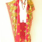 CD507 Red Floral Batwing Cardigan Duster Kaftan Plus Hippy Jacket Cover up to 5X
