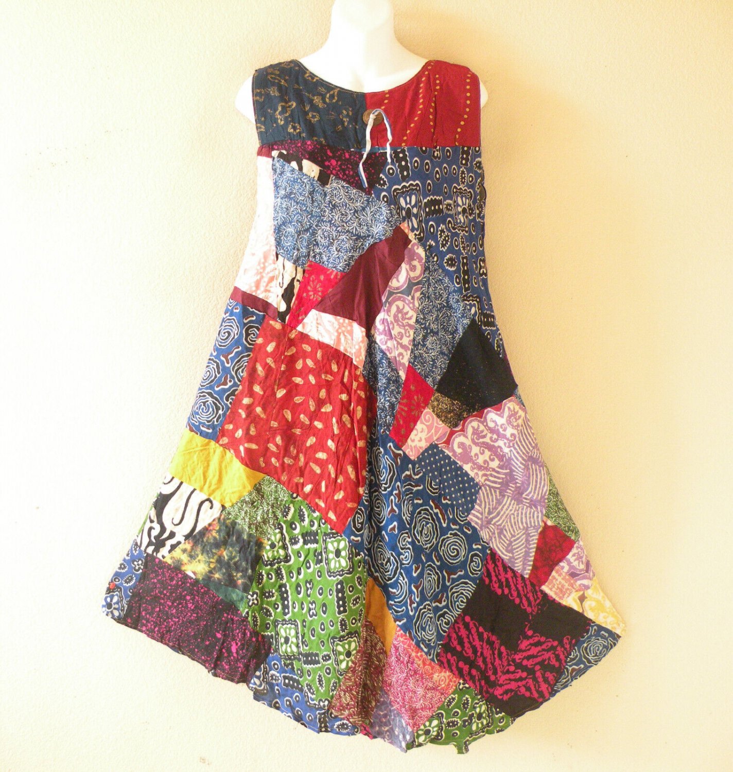 PD7 Patchwork Abstract Bohemian Peasant Boho Women Umbrella Sun Dress - M & L