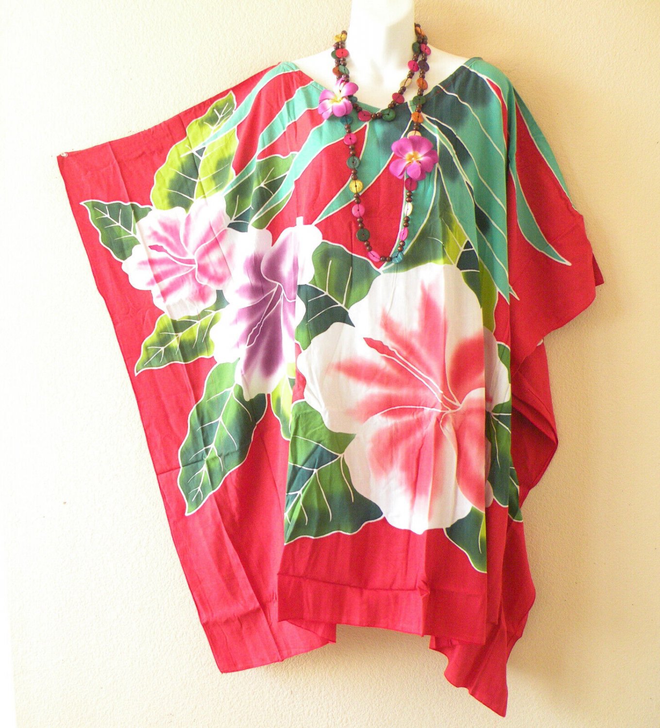 LT50 Red Batwing 38" Length Midi Kaftan Dolman Women Abaya Dress Up to 5X