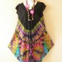BD34 Black Tie Dye Batik Ruffle Sleeves Cotton Umbrella Beachwear Sun Dress