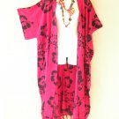 CD527 Hibiscus Batik Kimono Batwing Cardigan Duster Open Plus Hippy Jacket Cover