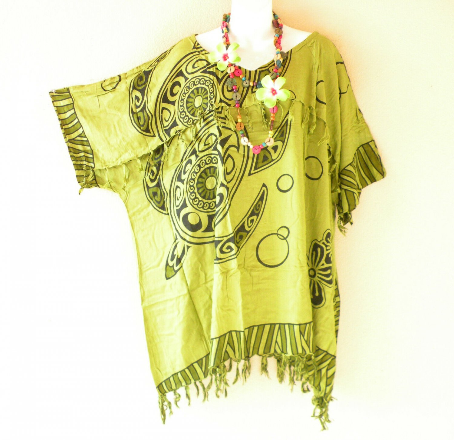KB450 Turtle Batik V Neck Plus Kimono Poncho Hippy Women Blouse Top up to 5X