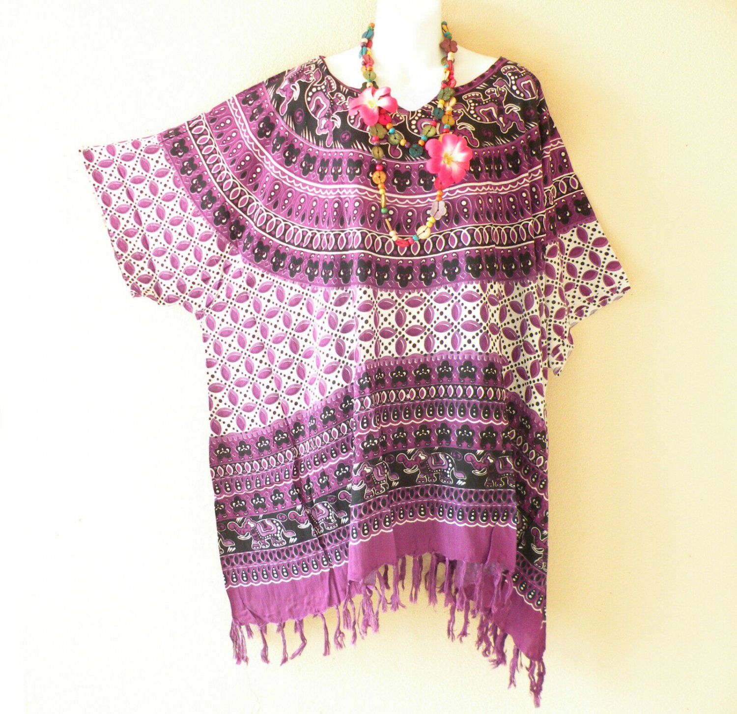 KB142 Elephant Batik V Neck Plus Kimono Poncho Hippy Women Blouse Top up to 5X