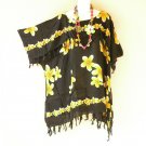 KB454 Yellow Floral Batik Plus Kimono Poncho Hippy Women Blouse Top up to 5X