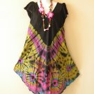 BD43 Black Tie Dye Batik Ruffle Sleeves Cotton Umbrella Beachwear Sun Dress BD43 Black Tie Dye Batik Ruffle Sleeves Cotton Umbrella Beachwear Sun Dress
