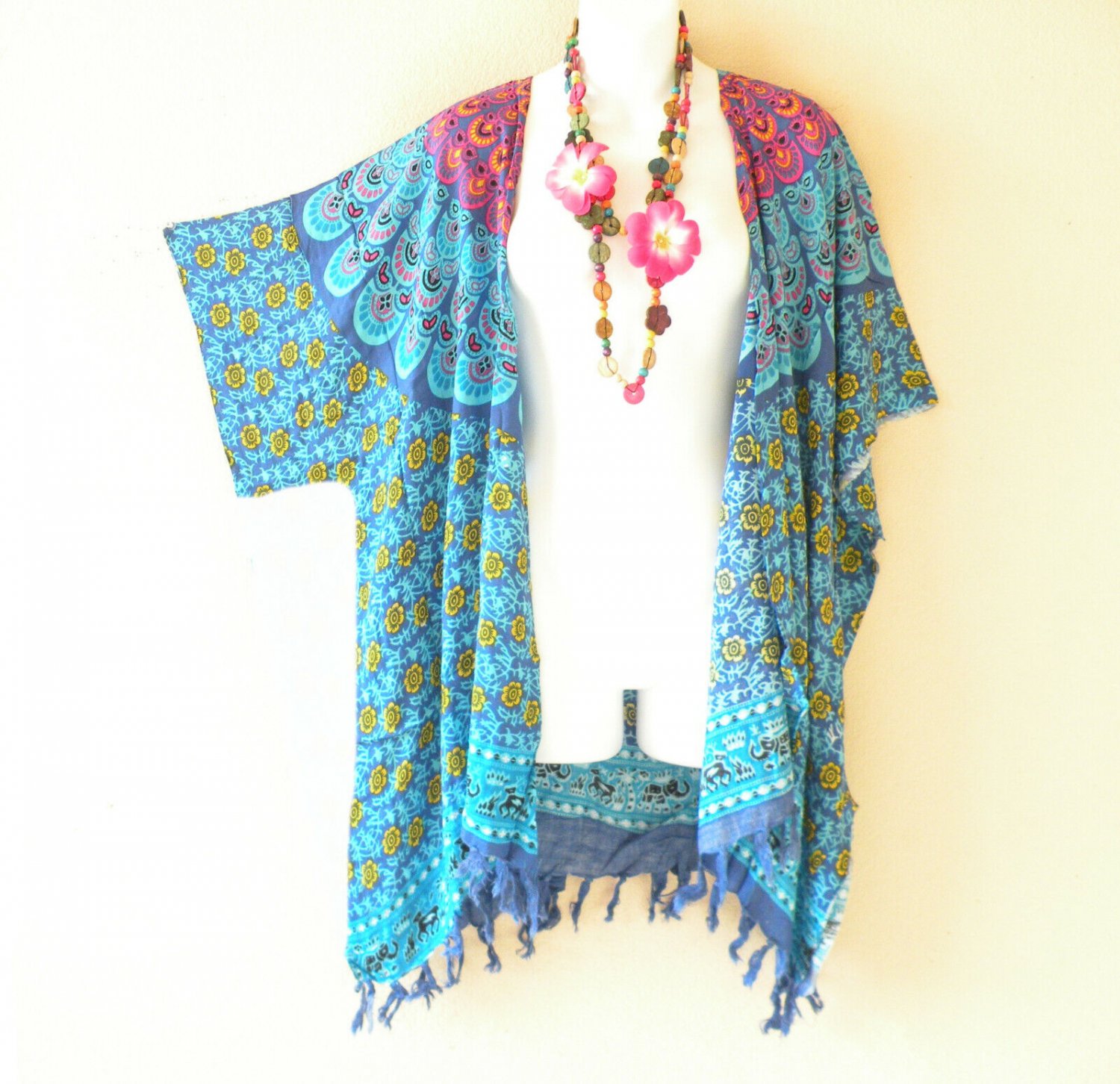CB718 Cardigan Duster Kimono Open Front Plus Hippy Jacket Cover up Top -up to 5X