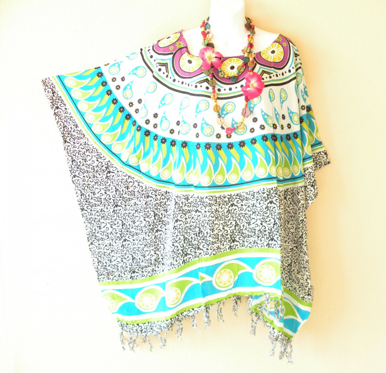 KB188 Paisley Batik Caftan Plus Kaftan Poncho Hippy Women Blouse Top up to 5X