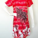 T20 Red Coconut Trees Batik Rayon Boho Hippie Gypsy Hand Painted Sun Dress - S