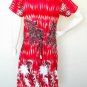 T20 Red Coconut Trees Batik Rayon Boho Hippie Gypsy Hand Painted Sun Dress - S