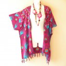 CB725 Feather Batik Cardigan Duster Kimono Batwing Jacket Cover - 2X, 3X 4X & 5X