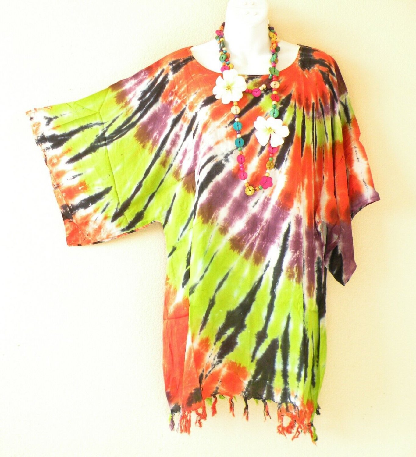 KB660 Tie Dye Plus Poncho Kaftan Poncho Kimono Tunic Blouse Top - M L, XL, 1X
