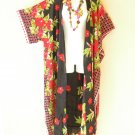 CD530 Hibiscus Batik Kimono Batwing Cardigan Duster Open Plus Hippy Jacket Cover