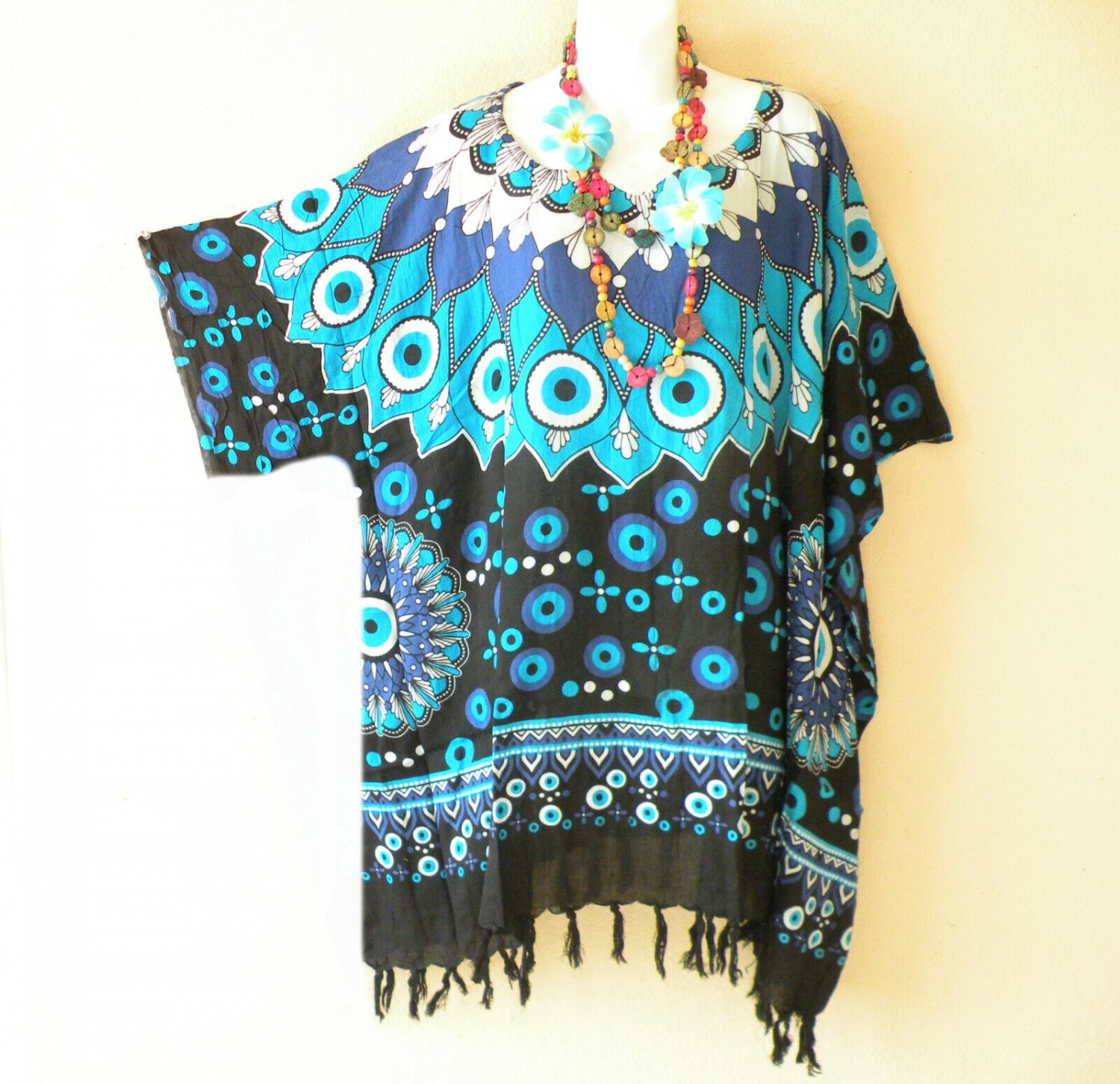 KB134 Abstract Batik Caftan Plus Kimono Poncho Hippy Women Blouse Top up to 5X