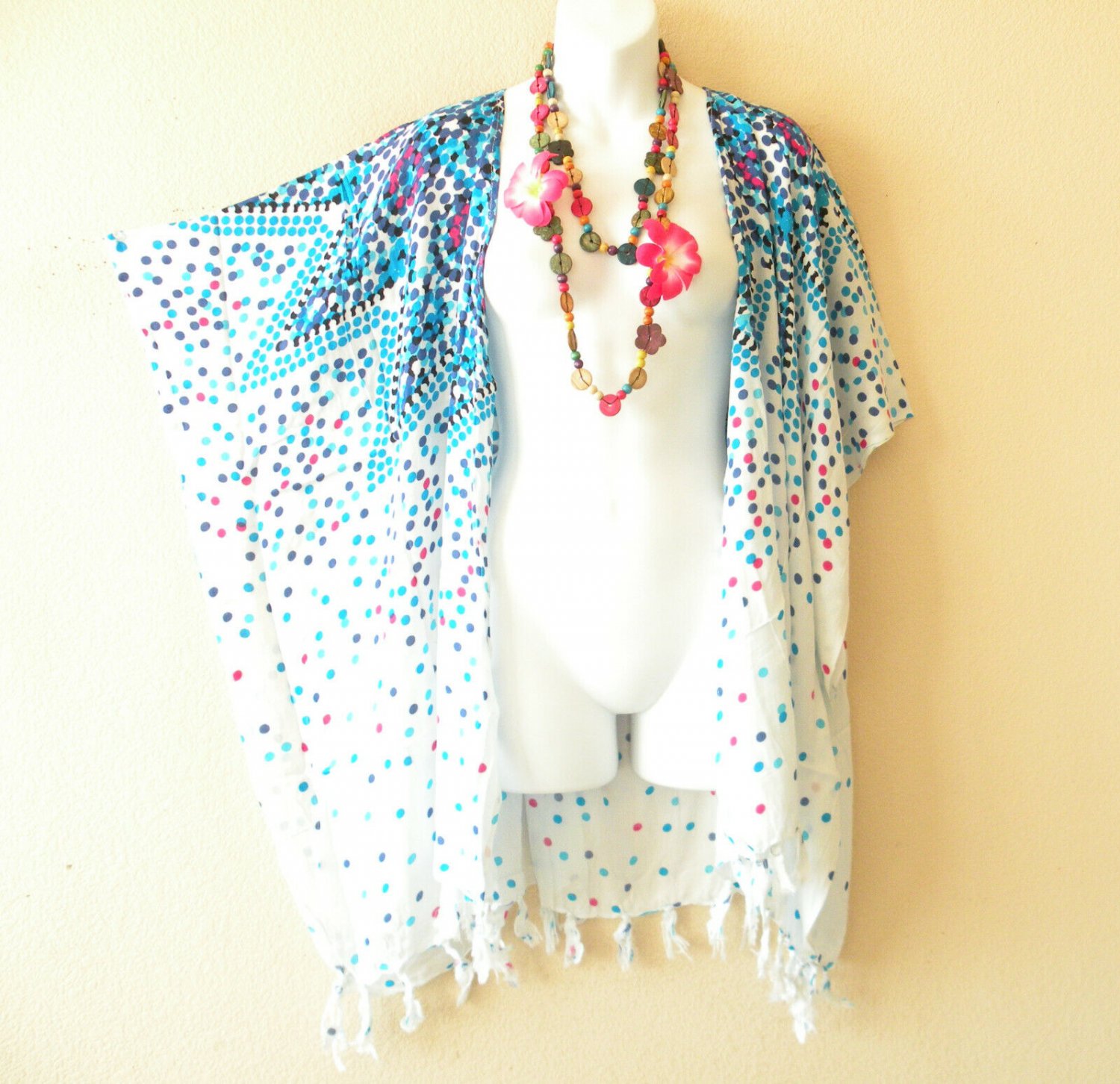 CB665 Polka Dot Cardigan Duster Kaftan Open Plus Jacket Cover up Top up to 5X
