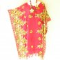 L12 Red Floral Batik Hippy Batwing 42" Kaftan Dolman Women Abaya Dress Up to 5X