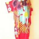 KD446 Gecko Hand Painted Caftan Kimono Sleeve Tunic Hippy Maxi Dress - 3X, 4X, 5X