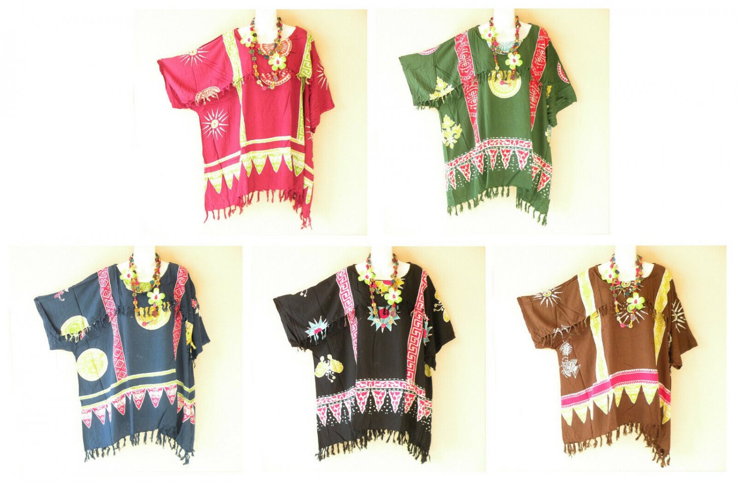Boho Medallion Batik Tunic Plus Kimono Poncho Hippy Women Blouse Top up to 5X