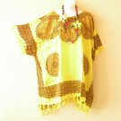 KB463 Yellow Batik V Neck Plus Kimono Poncho Hippy Women Blouse Top up to 5X