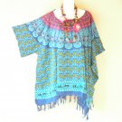 KB105 Paisley Batik Caftan Poncho Kimono Tassel Tunic Blouse Top - 3X, 4X, 5X