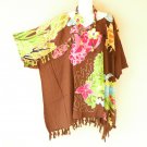 KB443 Brown Batik VNeck Plus Kimono Poncho Hippy Women Blouse Top up to 5X