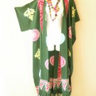 CD487a Green Batik Kimono Batwing Cardigan Duster Open Plus Hippy Jacket Cover