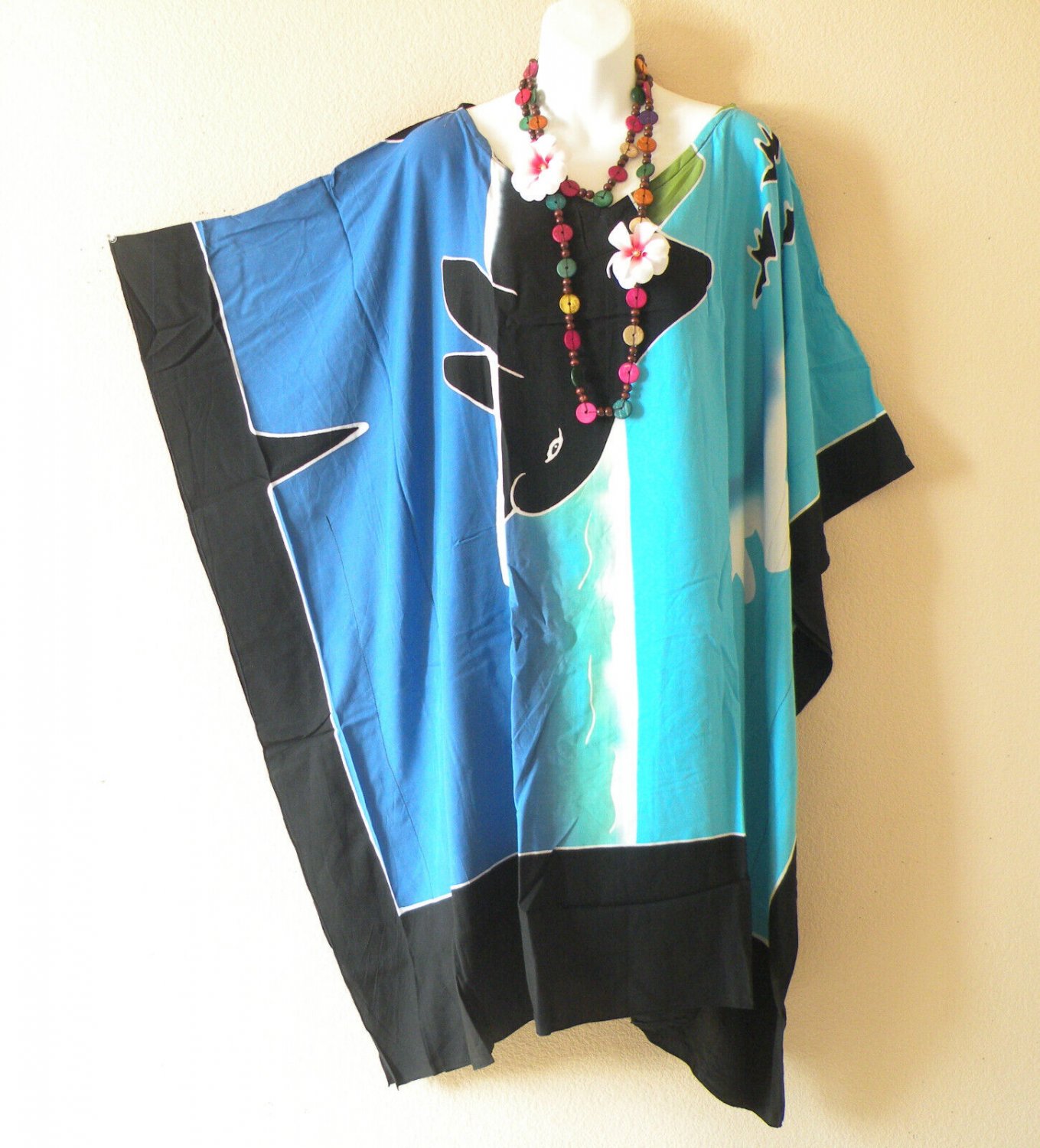 LT92 Dolphin Batik  38" Length Midi Kimono Dolman Women Abaya Dress Up to 7X